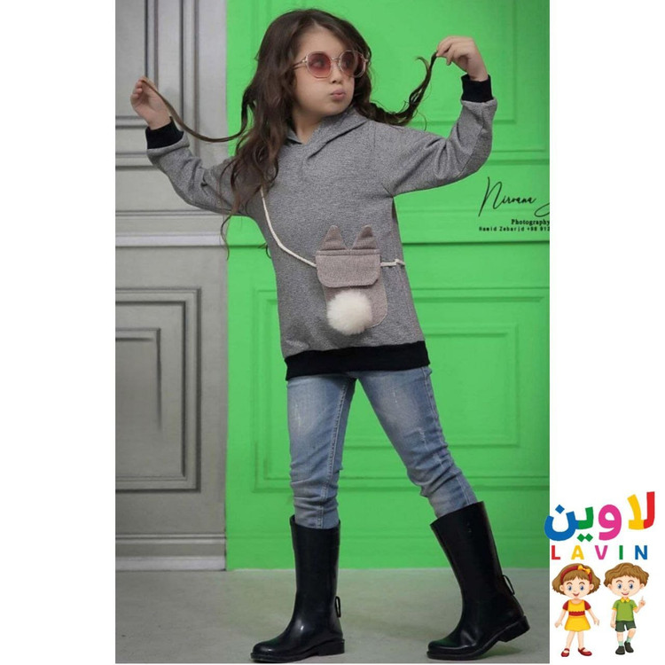 هودی دخترانه در ۲ رنگ جنس ترک و لمه از سایز ۳۵ تا ۵۰