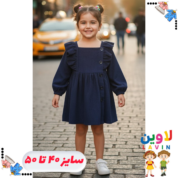 پیراهن دخترانه جنس مخمل کبریتی سرمه ای